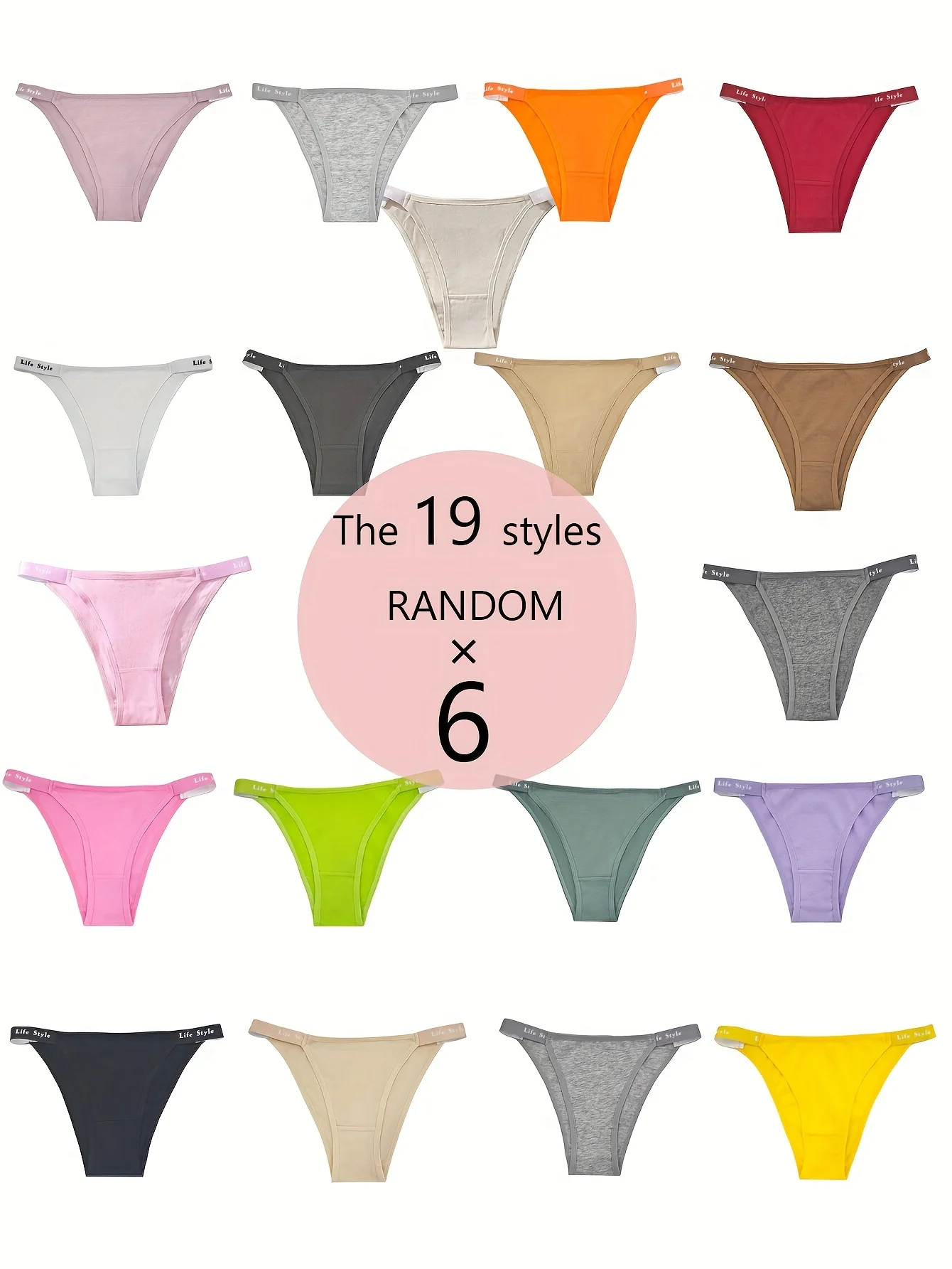 Random color: 6 pairs of fluorescent, breathable, fashionable, highly elastic, slender, sexy women's briefs and underpants