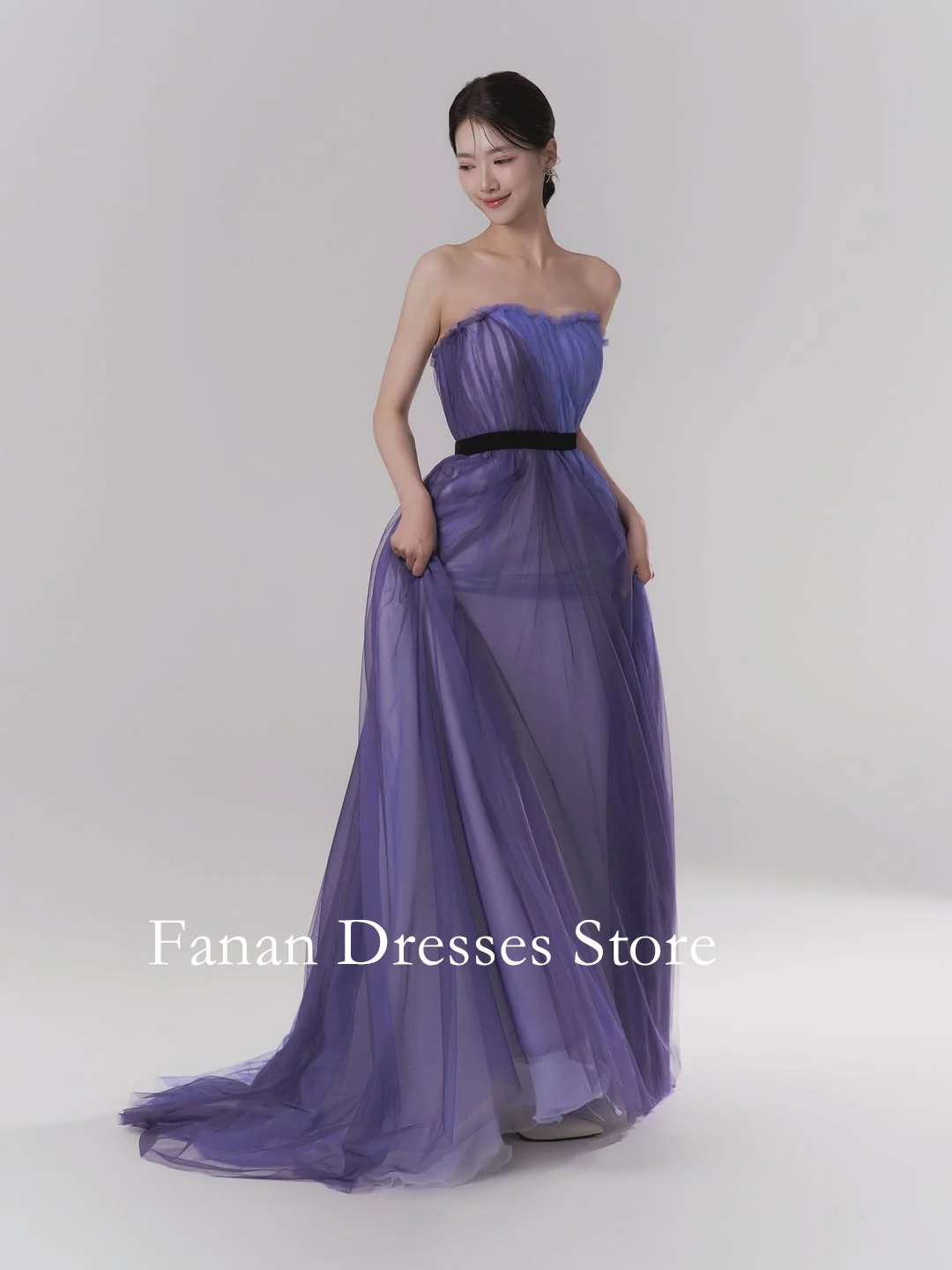 

FANAN без бретелек фиолетовое тюлевое платье макси трапециевидной формы вечерние платья простые свадебные женские платья платья для выпускного вечера по индивидуальному заказу
