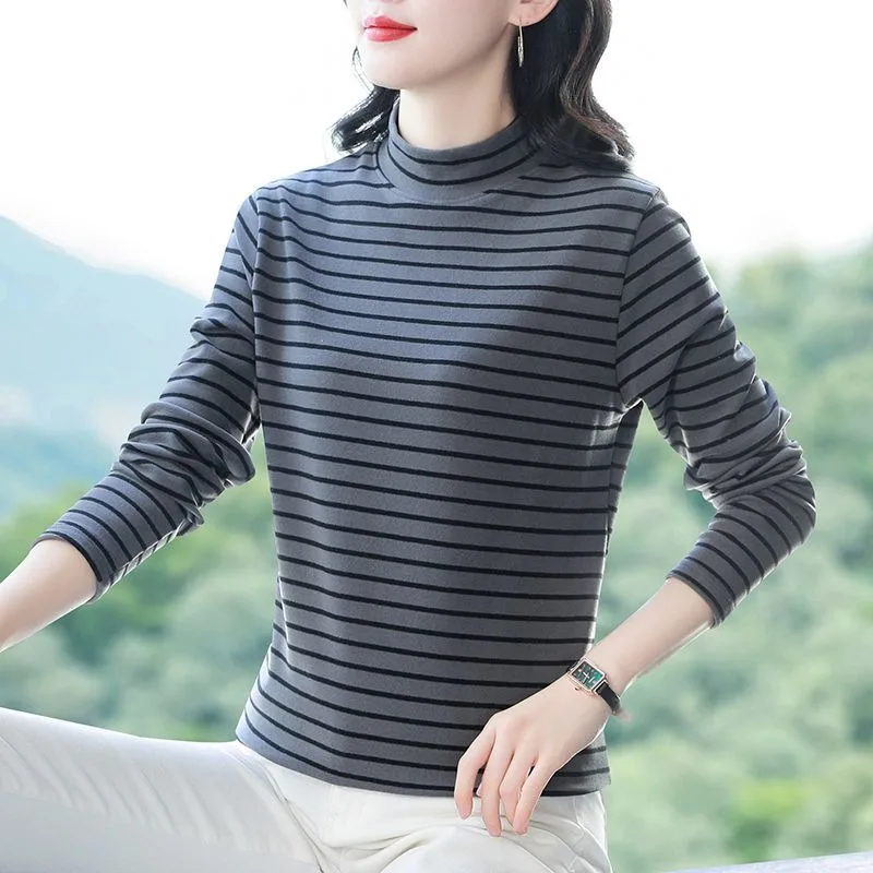 Camisa de terciopelo alemán con cuello de media tortuga para mujer, ropa de abrigo interior cálida de estilo occidental para otoño e invierno, camiseta de manga larga