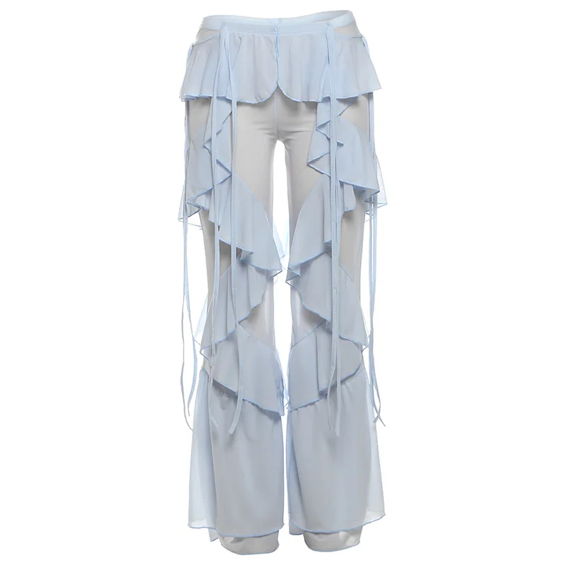 Cover-ups Ruffle Pants Summer Women Beach Wear White Cotton Tunic Mesh Pants Sarong Wrap Skirt Swimsuit Cover Up ZO8H