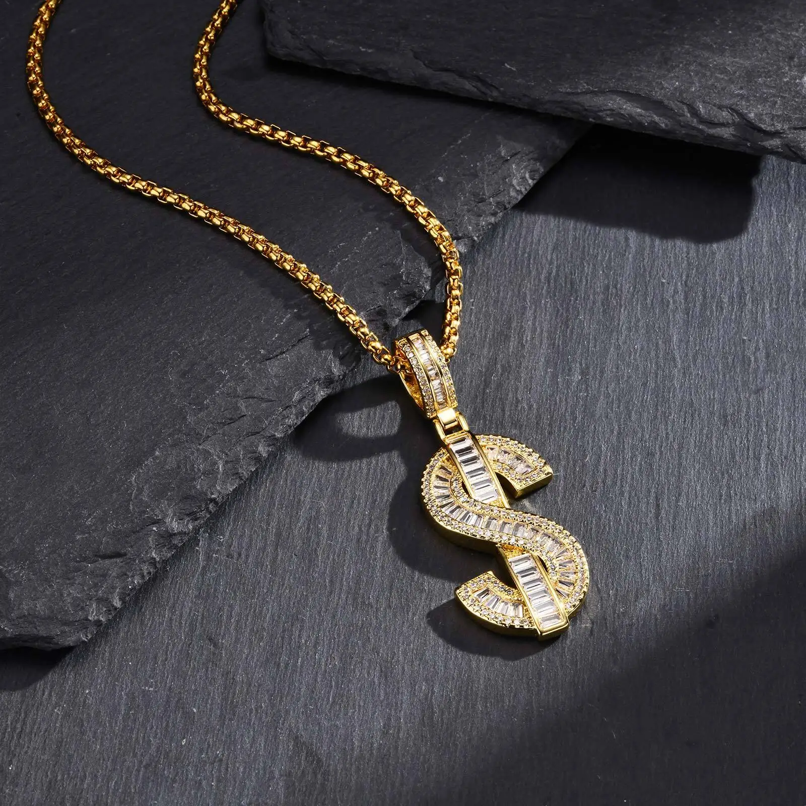 

Dollar Sign Pendant Necklaces for Men Boys,Gold Plated Cubic Zirconia Metal Pendant Necklaces,Fashion Rap Cool Jewelry Gifts