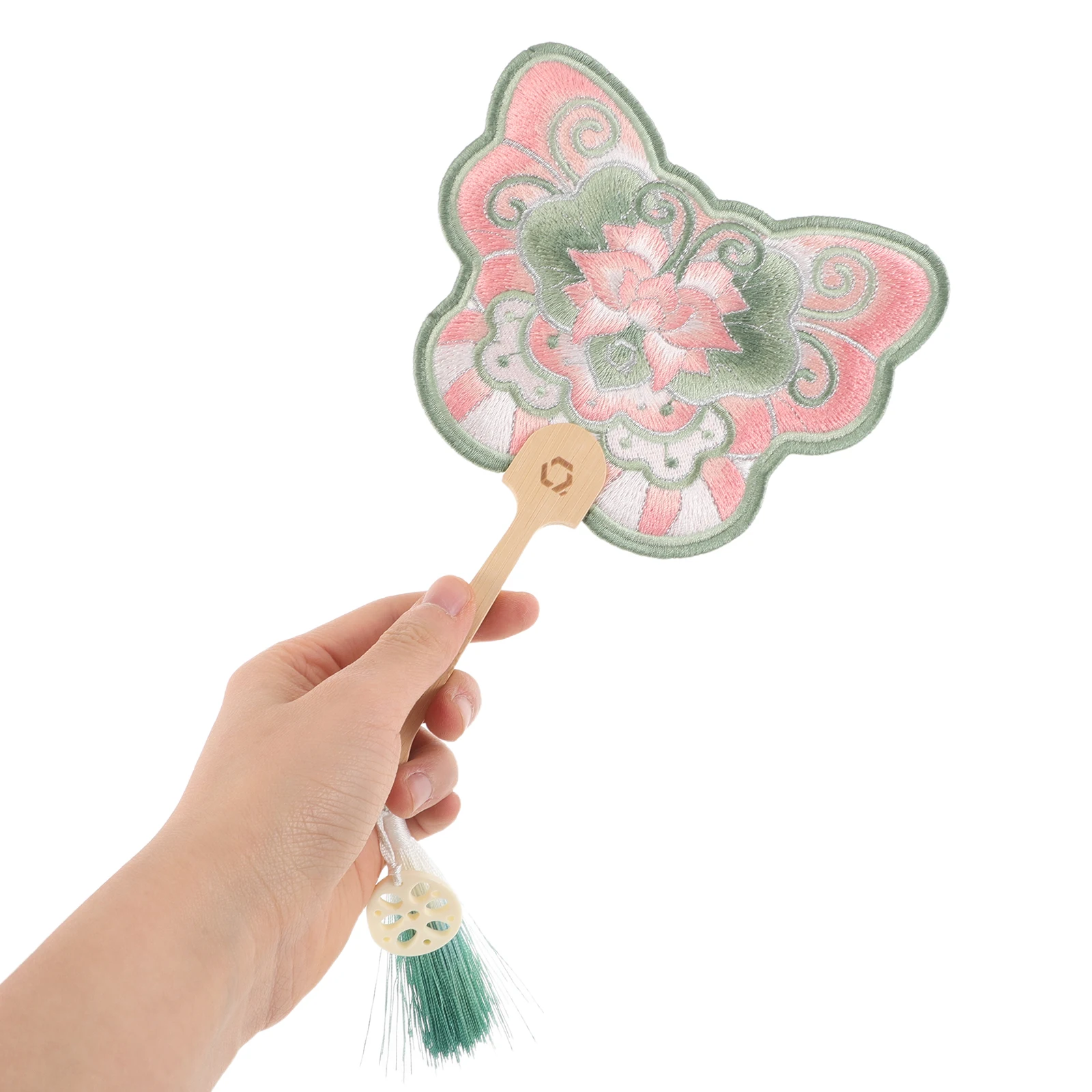 

Embroidered Lotus Fan Unique Irregular Design Portable Handheld Silk Ancient Chinese Floral Decoration