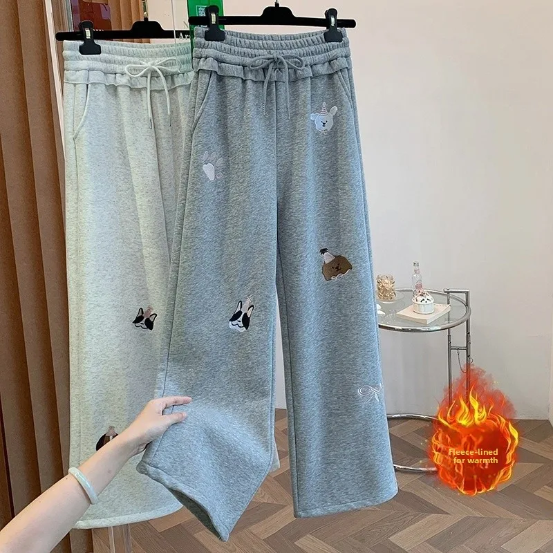 المرأة الخريف الشتاء Fce اصطف السراويل واسعة الساق عارضة فضفاض التخسيس الرياضة Sweatpants السراويل الطويلة الكرتون التطريز