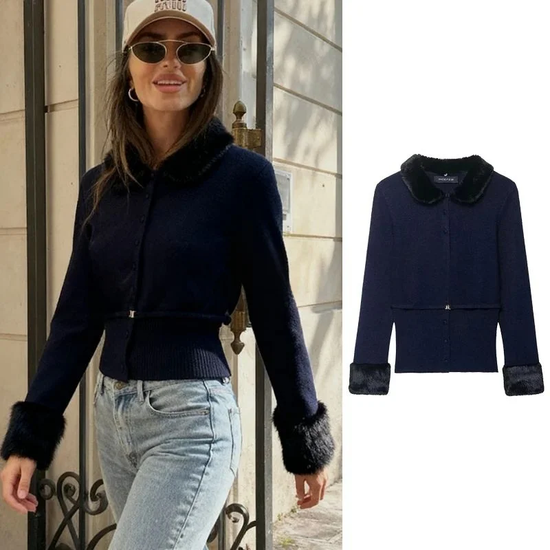 

Женский вязаный кардиган на пуговицах с поясом L Bright Tead Winter 206, женский свитер из волокна Coolmax