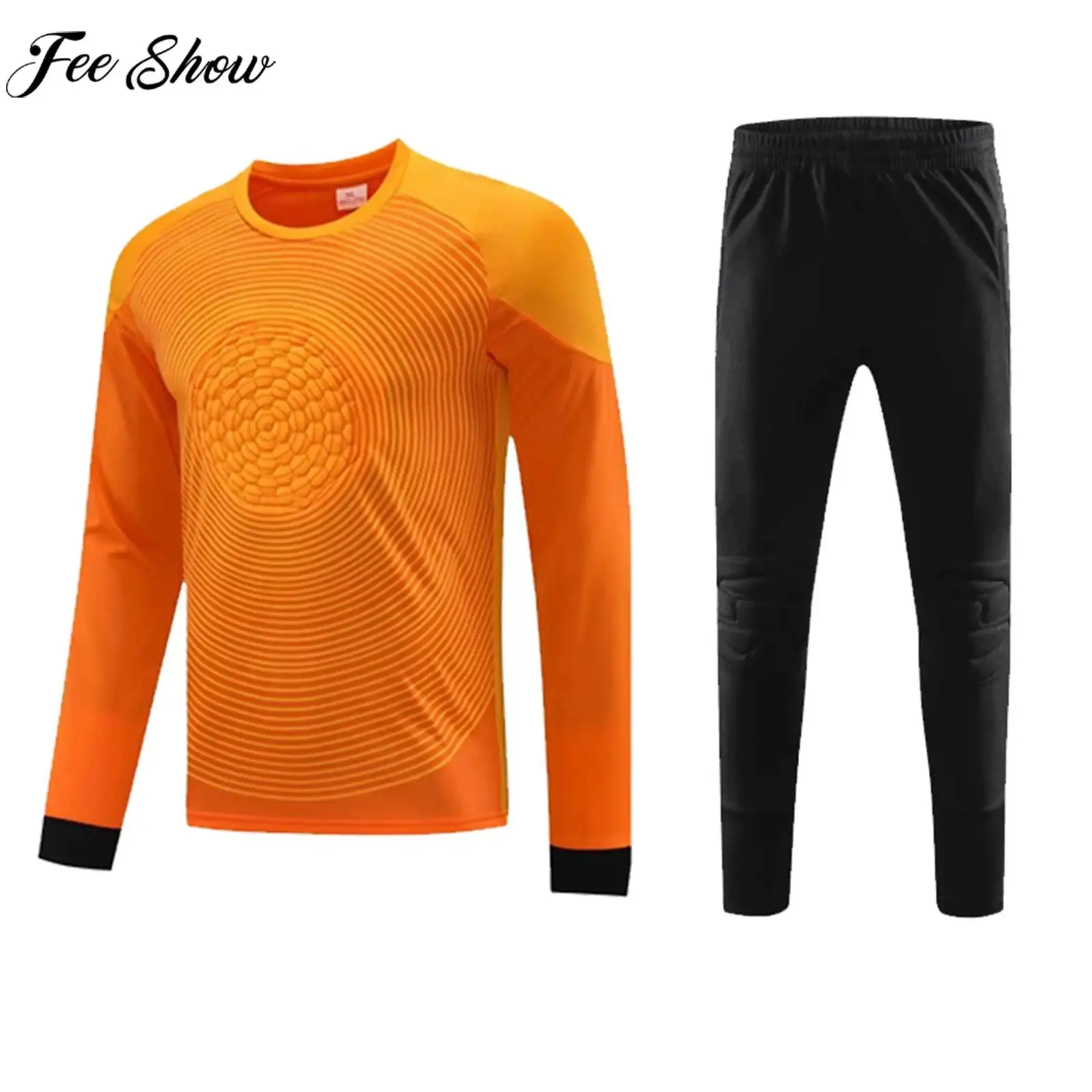 

Men Padded Soccer Goalkeeper Jersey and Pants Football Training Match Outfit Long Sleeve Top with Sweatpants Goalie Uniform