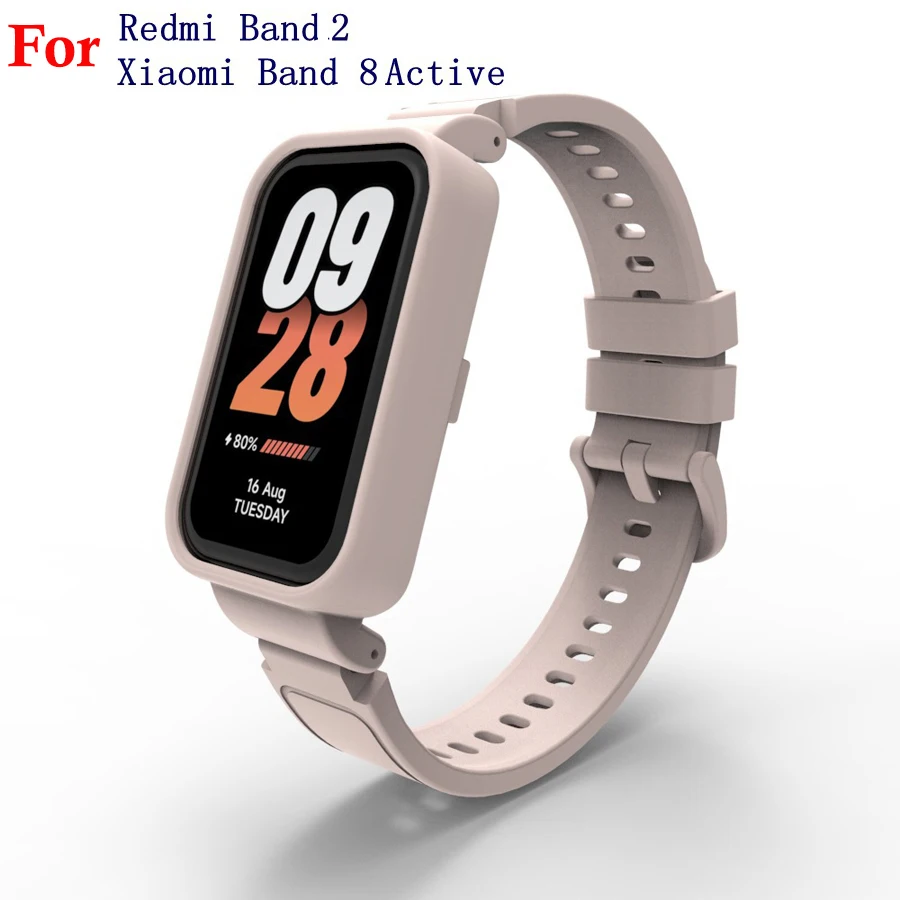 Image of 2-in-1-Hülle + Armband für Xiaomi Smart Band 8 Active, Ersatz-Sport-Silikonarmband für Redmi Band 2, Armband-Zubehör