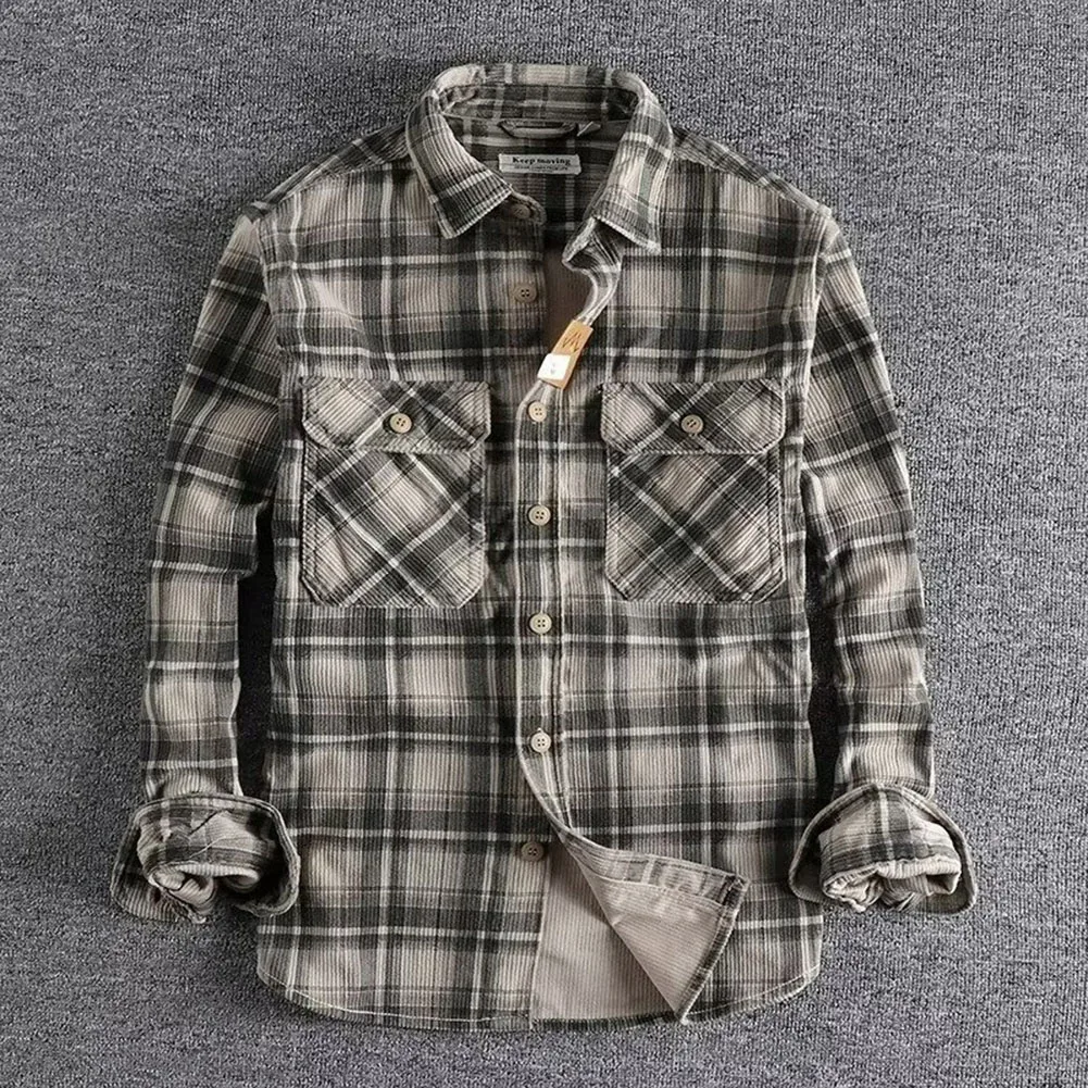 Men Shirt Shirt Men Plaid Shirt Washed Corduroy Comfortable All Match Tide Coat Long Sleeve For Men High Quality