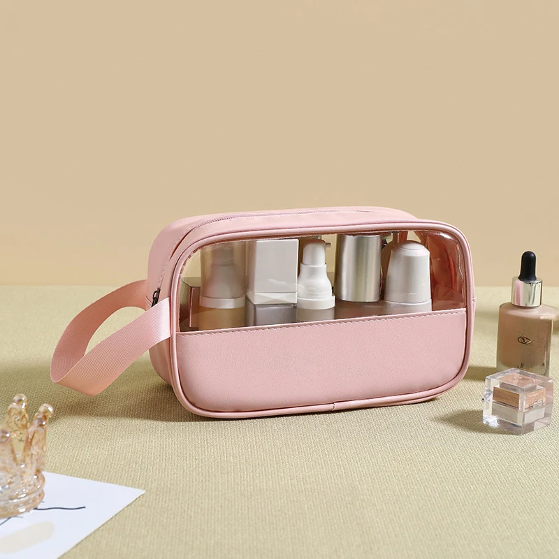 Transparente Makeup Bag Portátil PU Waterproof Wash Bag Saco de armazenamento de grande capacidade PVC Spliced Makeup Bag