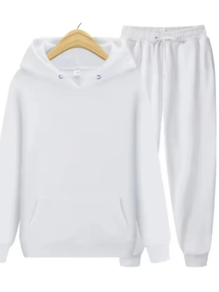 Setelan Dua Potong Hoodie + Celana Warna Solid Baru Musim Gugur dan Musim Dingin Pria Set Olahraga Kasual Modis Ukuran S-3XL