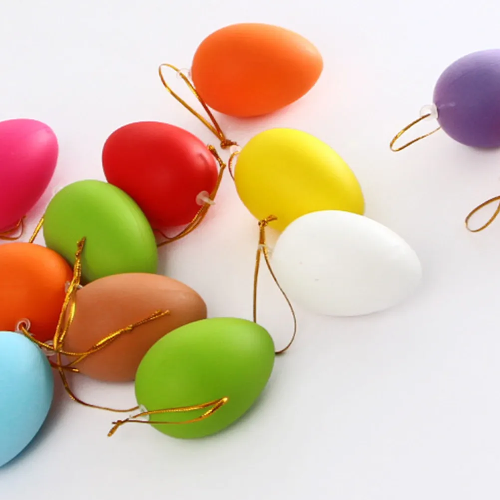48Pcs Plastic Easter Eggs DIY Graffiti Craft Hanging Ornaments Easter Holiday Decor Party Favors Imitation Eggs