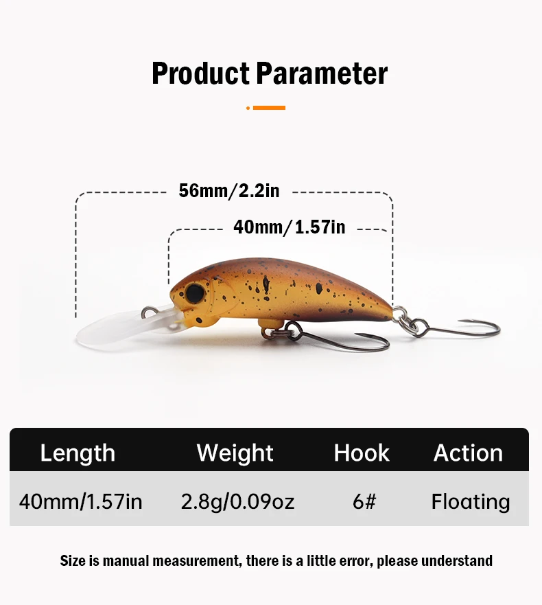 LEYDUN Angelköder, 40 mm, 2,8 g, schwimmend, Minnow, flaches Tauchen, Kurbelköder, Angeln, künstliche Swimbaits, Angelgerät-Köder – Detail 2