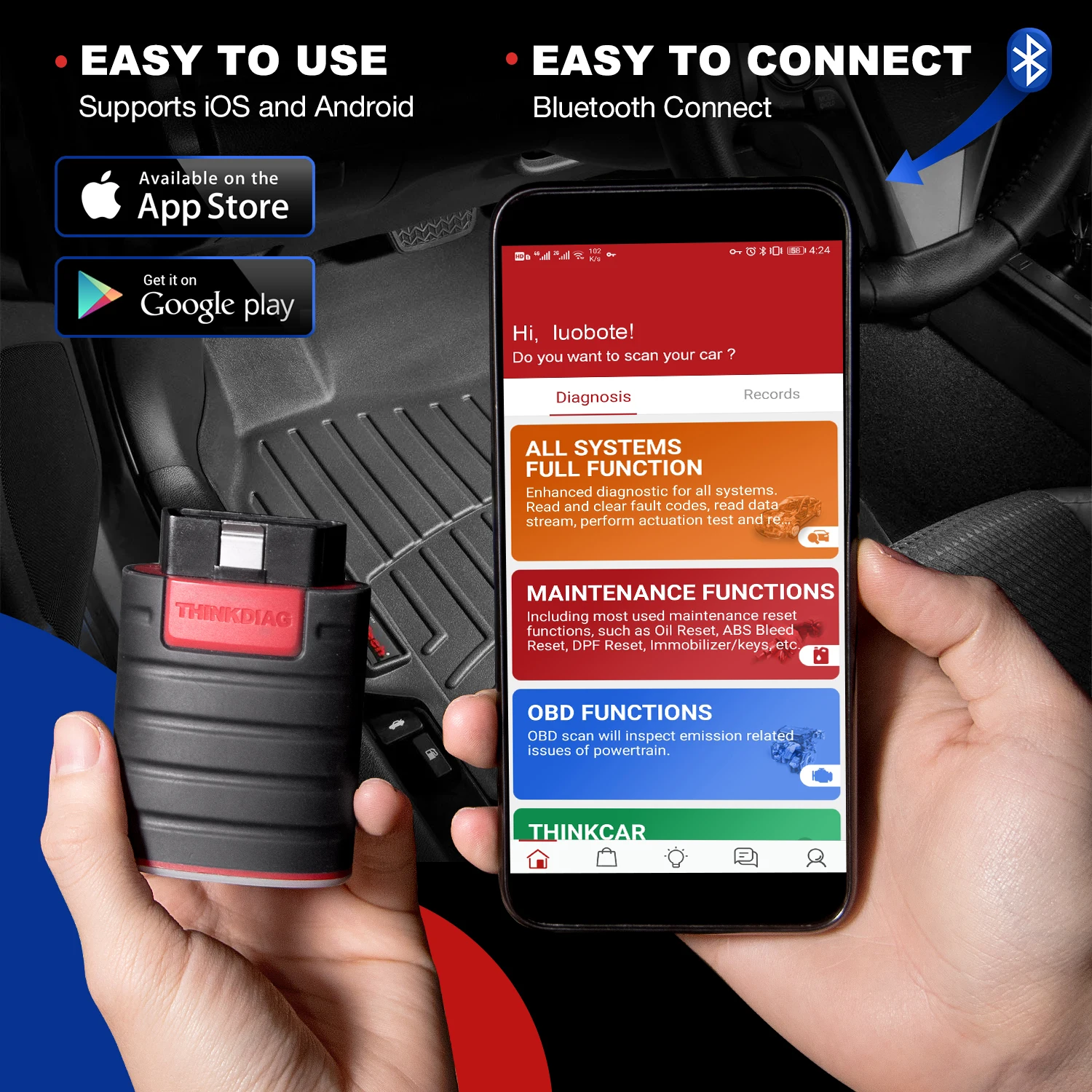 Thinkcar-Outil de Diagnostic Automobile Thinkdiag, Système Complet, Tous les Logiciels, OBD2, 16 Services de Réinitialisation, Codage ECU, PK Elm327, revêt Version