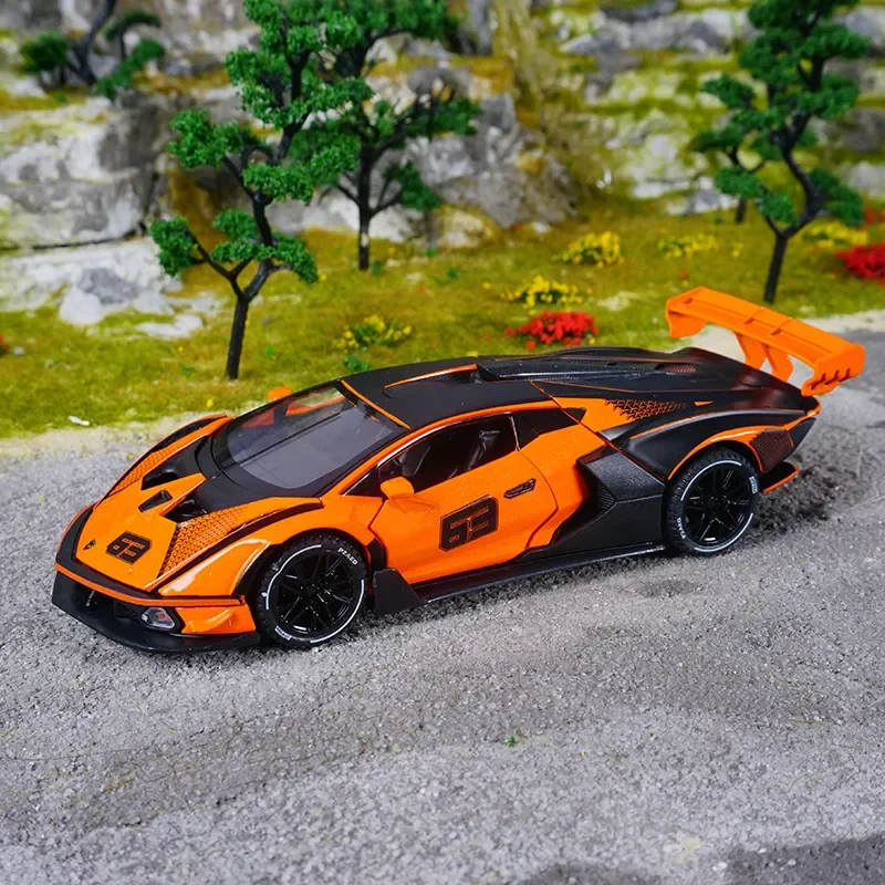 1:32 SCV12 스포츠카 합금 다이캐스트 자동차 모델 사운드 및 라이트 풀백 어린이 장난감 수집품 생일 선물