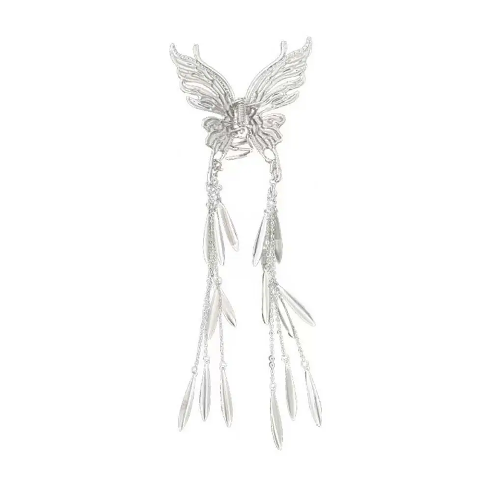 

Ethnic Style Butterfly Tassel Hair Claw Silver Color Mid Size Metal Shark Clip Hairpin Hair Accessories