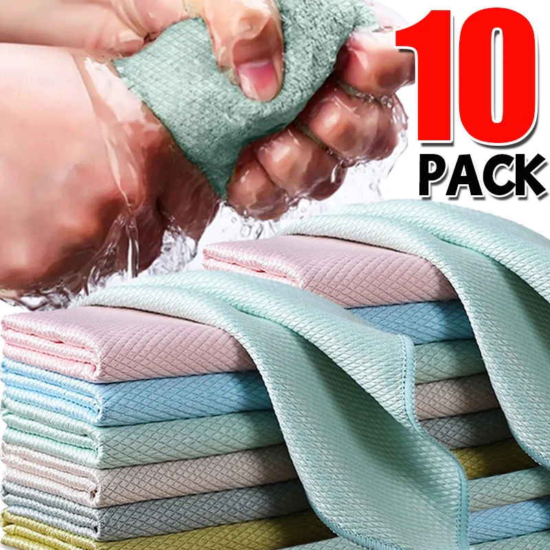 No Trace Cleaning Towel Fish Scale Polishing Rag Polyester Cleaning Cloth for Car Glass Bathroom Mirror Reusable Cleaning Tools