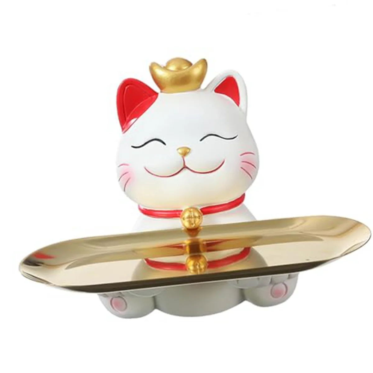 Lucky Cats Statue Ornament Sundries Container Creatives Resin Figurine Tabletop Organizer Jewelry Trinket Tray B