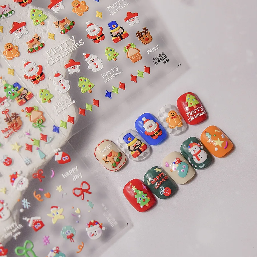 1 Sheet High Quality Christmas Trinkets Color Ball Santa Claus Snowman Nail Stickers Nail Art Design Decorative Decal T-4636