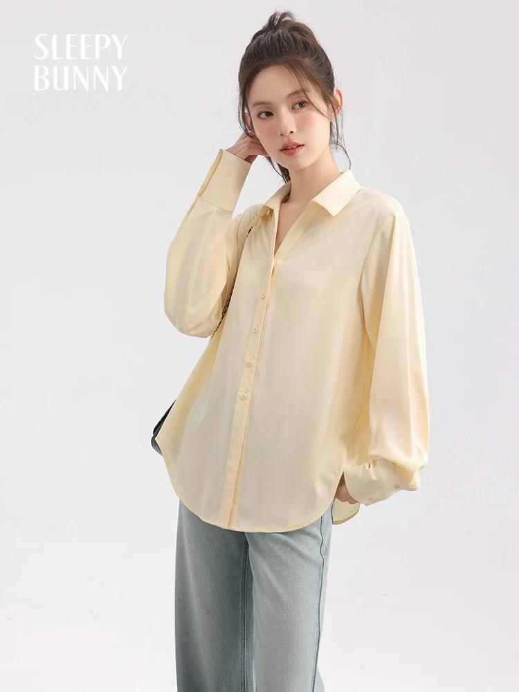 

Women Long Sleeve Satin Shirt Loose Fit Elegant Blouse Casual Workwear Stylish Daily Outfit Lightweight Comfortable Spring Top