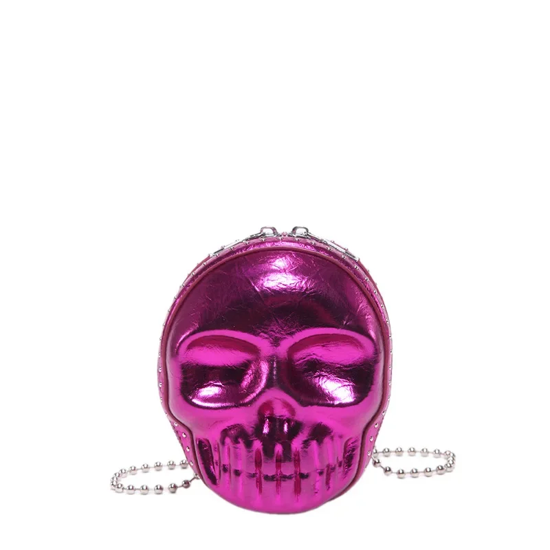 Creative Skeleton Chain Bag Large Capacity PU Shoulder Bags Halloween Skull Head Novelty Crossbody Bags Solid Color Sling Purses