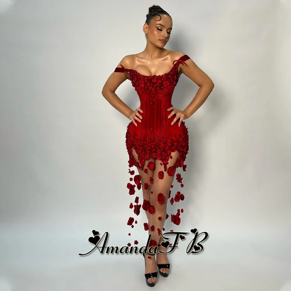 Amanda Fashionable 3D Flowers Cocktail Homecoming Dress Scoop Neck Velvet Special Occasion Gown Robes De Soiree Customized