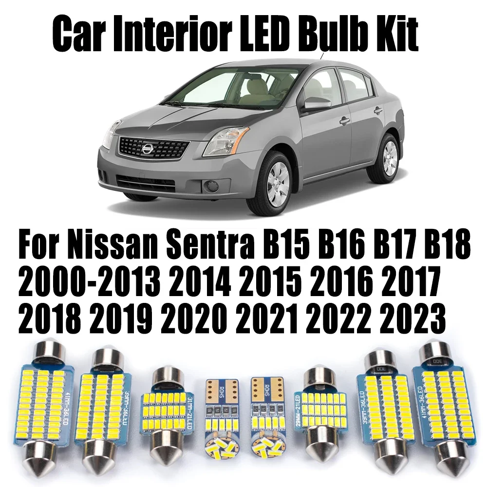 For Nissan Sentra B15 B16 B17 B18 2000- 2022 2023 License Plate Bulbs LED Interior Reading Map Dome Light Kit Car Accessories