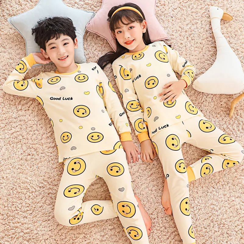 Girls fall pants suit, pure cotton, boys spring and autumn thin paragraph, large children's pajamas, children's underwear