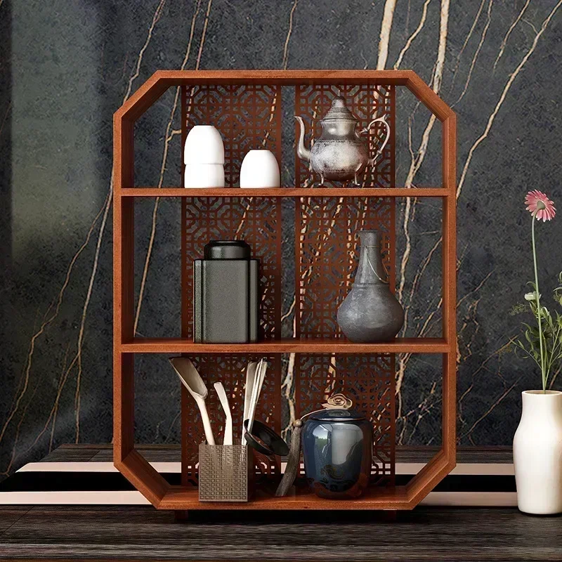 Firm Durable Solid wood Bogu rack hanging wall wooden multi-treasure tea table shelf ornament lattice rack