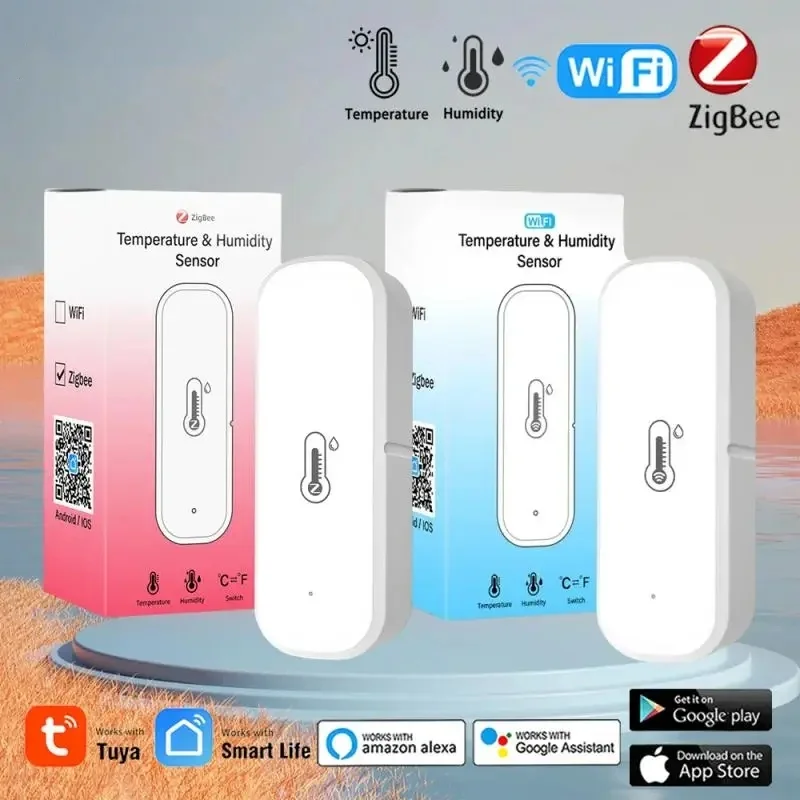 Tuya ZigBee WiFi Sensor de Temperatura e Umidade, Sensor de Umidade Interior, Monitoramento APP Alimentado por Bateria, Suporte Alexa e Google Home