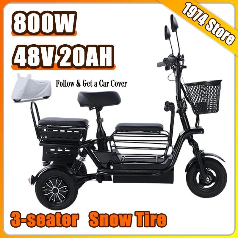 

Household Basket Electric Bicycle Adult Portable Fold Tricycle Elderly Multiple Colors Disabled Leisure 3Seats Mobility Scooter