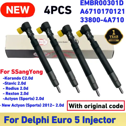 4PCS A 6710170121   노즐 EMBR00301D 33800-4A710 쌍용 액티언 스포츠 Stavic Rodius Rexton 2.0d 용 디젤 연료 인젝터
