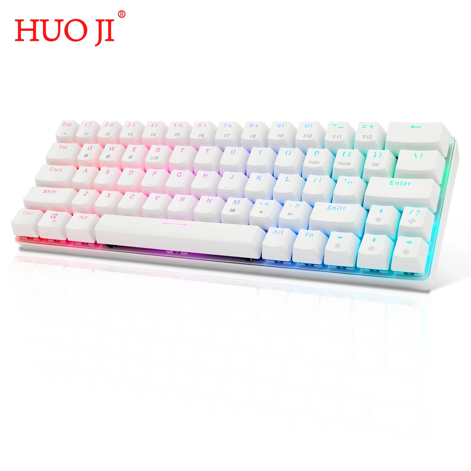 

Беспроводная Механическая игровая клавиатура HUO JI CQ63, белая, RGB, Bluetooth 5,0, проводная клавиатура, 63 клавиши для ПК, планшета, ноутбука, сотового телефона