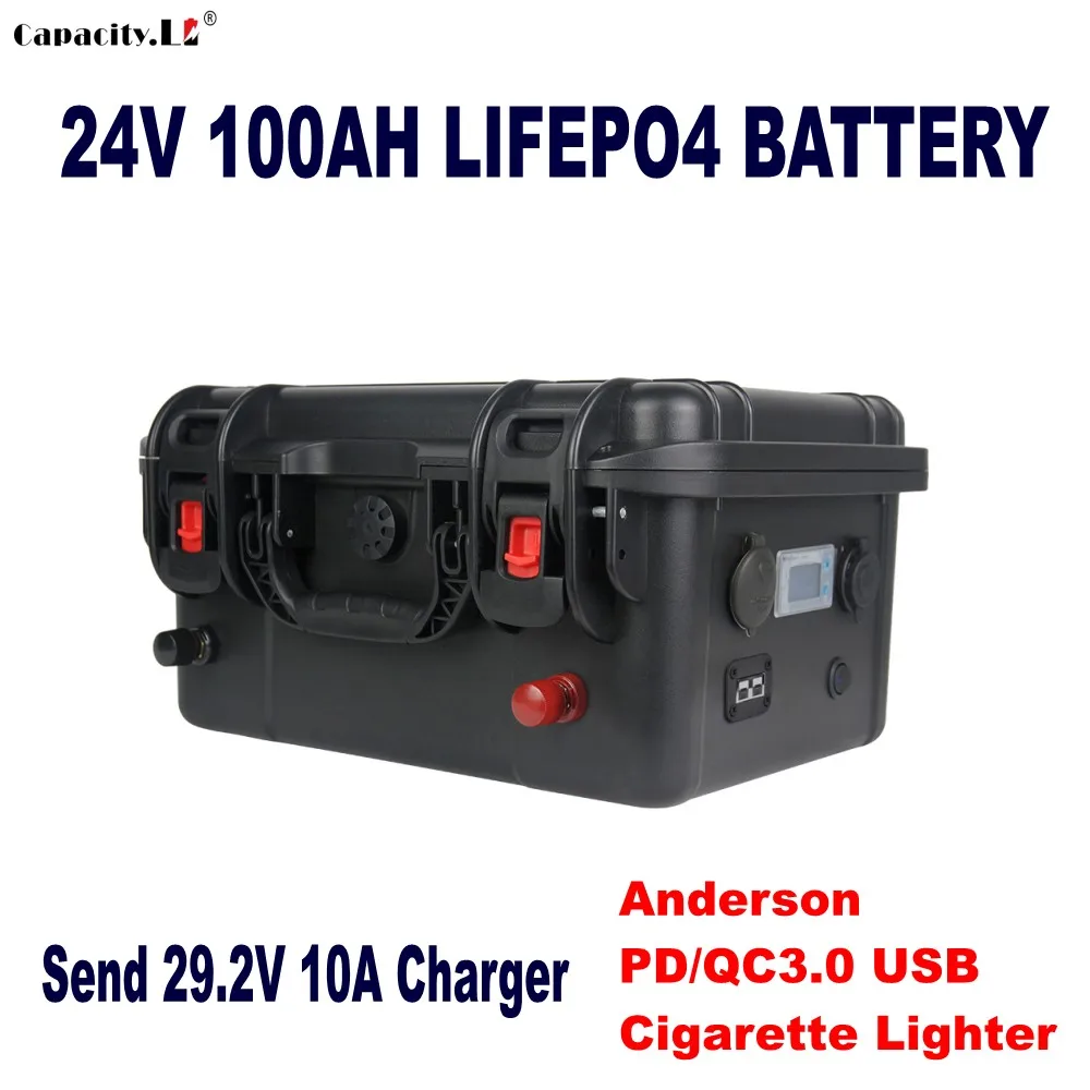 

Аккумуляторная батарея 24 в 100 Ач Lifepo4, перезаряжаемая солнечная батарея 24 в 70 ач с PD BMS для RV, лодочного мотора, уличный инвертор