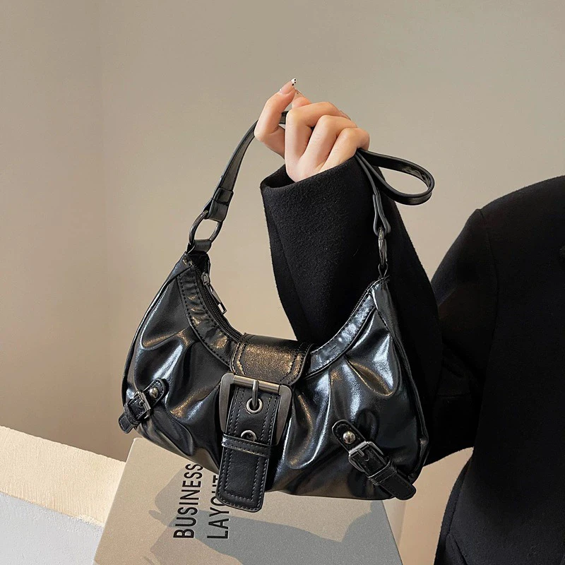 Y2K Retro Plissierte Hobo-Schultertasche für Damen, Trendige Maillard-Style Unterarmtasche, Clutch-Handtaschen für Reisen, Arbeit und Shopping – Detail 2