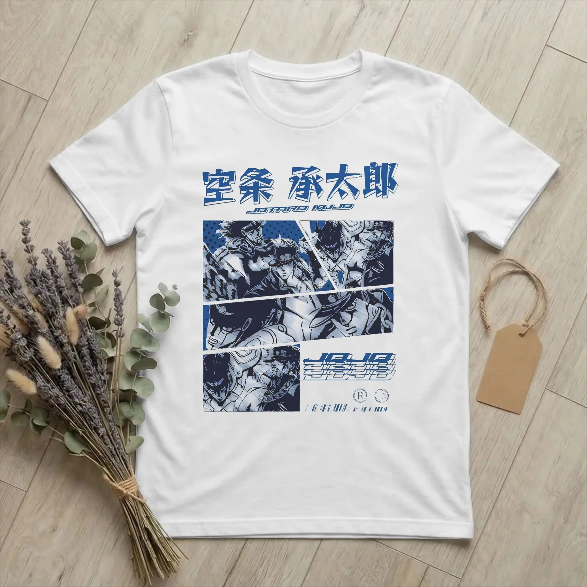 Kawaii Jotaro Kujo Joestar Family Bizarre Adventure Tshirts Men Round Neck Short Sleeve Clothes  Cotton Summer Clothes