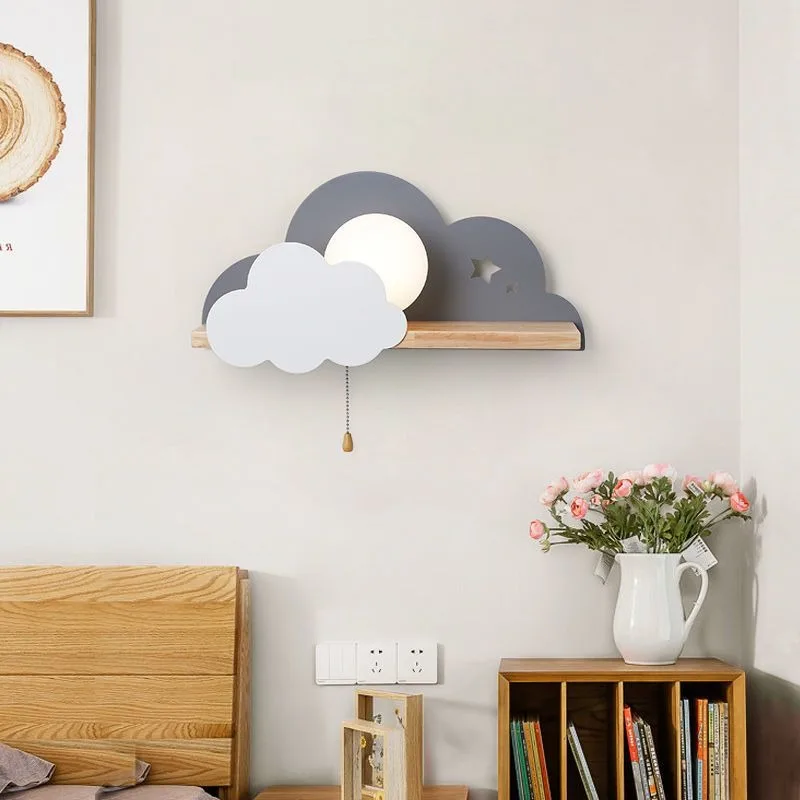 Nouveau nuage applique moderne minimaliste avec tirer cordon étagère pour chambre d'enfants éclairage de chevet décor de chambre à la maison applique murale lampe à LED