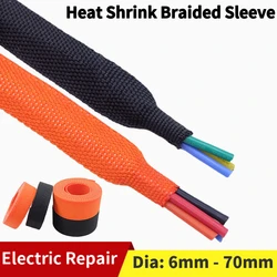 Braided Cable Sleeve Heat Shrink Tube 6/8/10/12mm Insulation Flam Retardant PET Auto Line Organizer Wire Wrap Sheath Protection