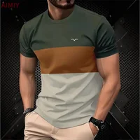 T-shirt imprimé rayé pour hommes, décontracté, col rond, manches courtes, à la mode, pour l'extérieur, été 6