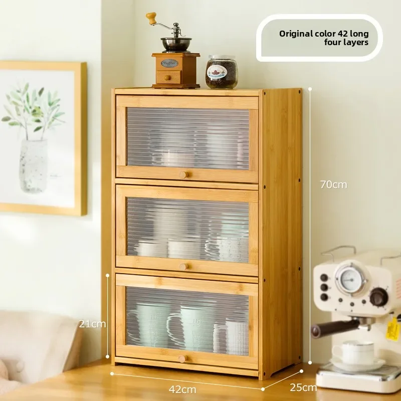 Multi-functional Desktop coffee cup storage box mug tea set shelf water cup cosmetics shelf solid wood bamboo with lid