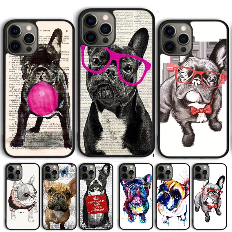 Cute Funny French Bulldog Phone Case Cover For iPhone 15 16 14 13 12 Pro Max mini 11 Pro Max XS XR Plus Coque Shell