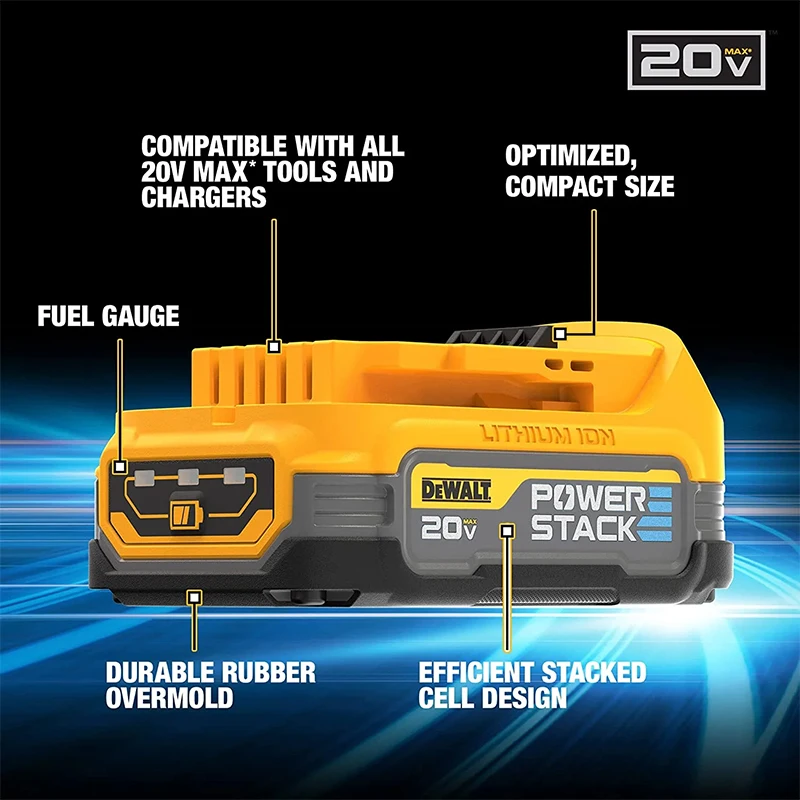 DEWALT DCBP034 POWERSTACK™ Lithium Battery 20V MAX Compact 1.7 Ah Resist Overmolded Base Blade Battery