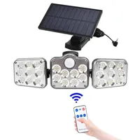 New LED Solar Light Outdoor 3 Head Motion Sensor 270 Wide Angle Lighting Waterproof Remote Control Wall Light Garden Flood Light