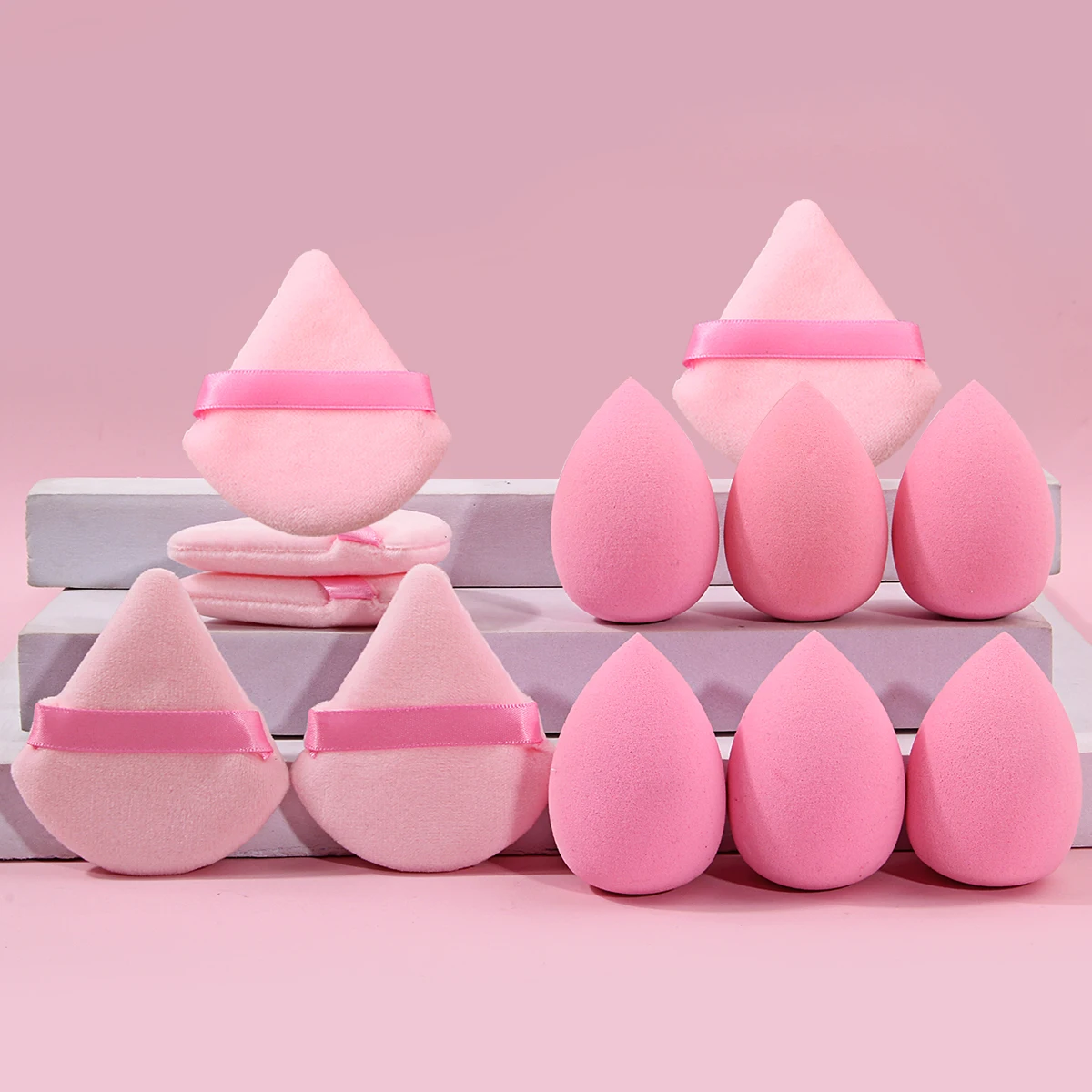 12-teiliger weicher und nicht klebriger Puderschwamm, Eierbeflockung, dreieckiges Puderquasten-Make-up-Schwamm-Set, Make-up-Werkzeuge