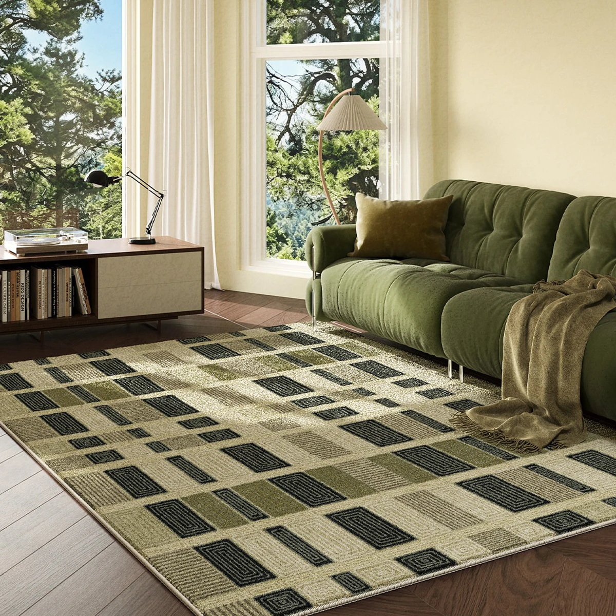 Vintage Plaid Rugs for Living Room Carpet Soft Short Plush Large Area Floor Mat Home Decoration Bedroom Rug Alfombra Para Salón
