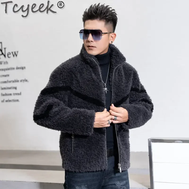 

Tcyeek Streetwear Sheep Shearling Jacket for Men Fashion Lamb Wool Jackets Man Clothing Winter Warm Real Fur Coat Ropa Hombre