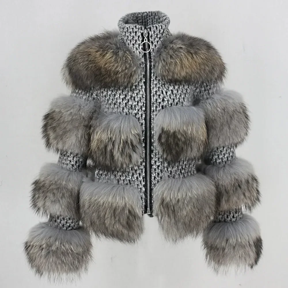 2024 Winter Jacket Women\'s Parka Real Fur Coat Natural Raccoon Fur Wool Jacket Pilot Jacket New Korean Street Wear