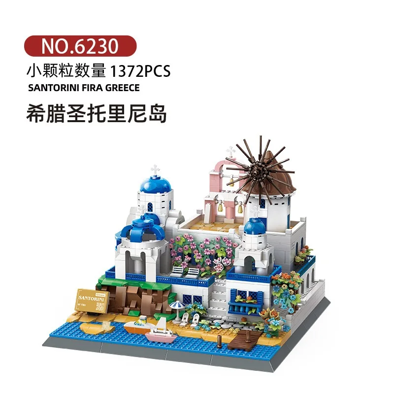 1372 stks Street View Serie Bouwstenen MOC Griekse Santorini Eiland Model Assemblage Speelgoed Creatieve Meisje Gift Decoratieve Ornamenten