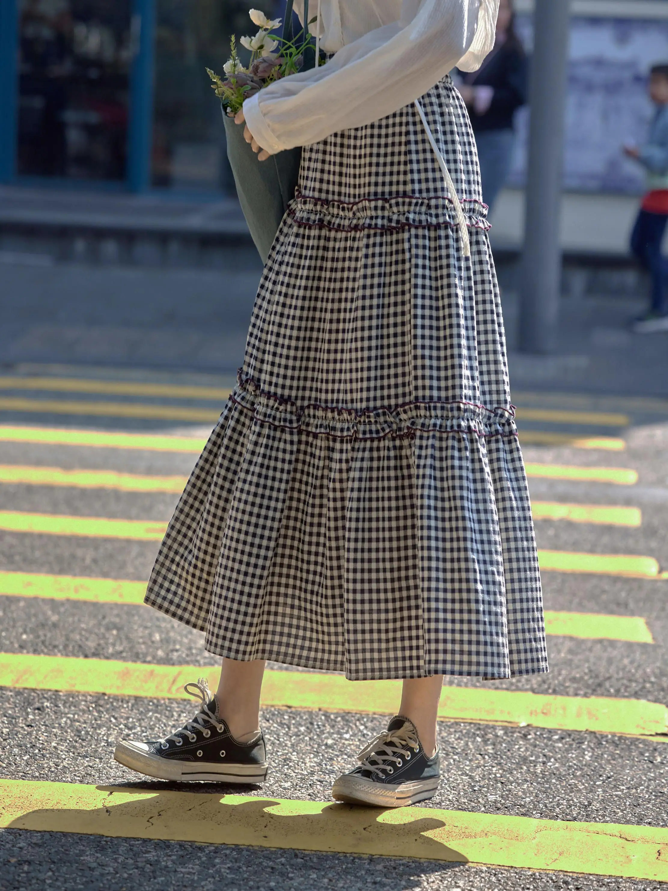 

Women's Plaid Skirt Spring 2026 New Sle Casual Feelings College Sle Wood ain Long Skirt Midi Skirt