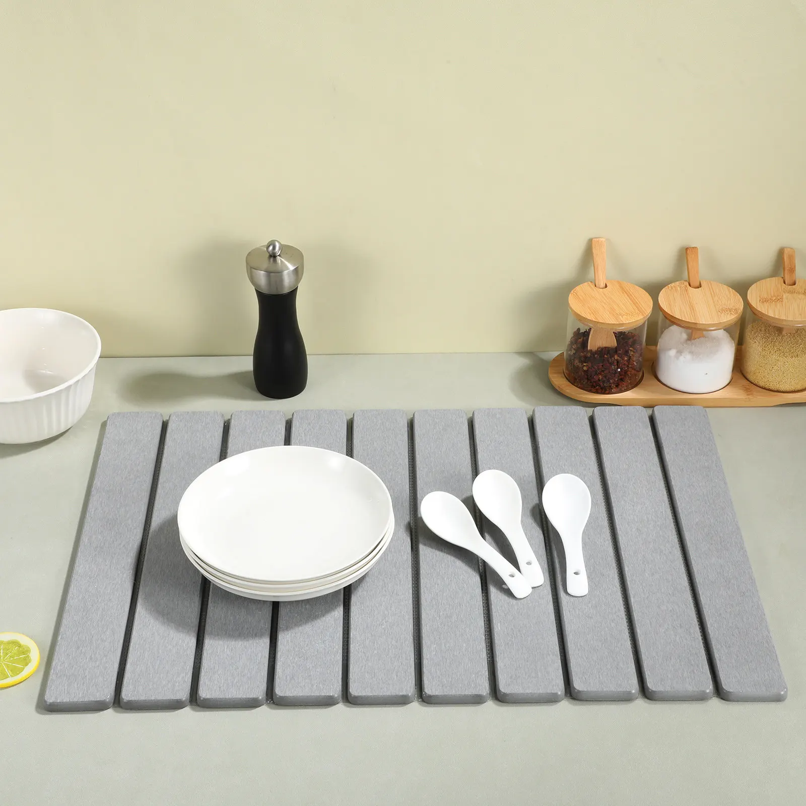 Large Stone Dish Drying Mat Kitchen Countertop Foldable Water Absorbent Diatomaceous Earth Drying Mat for Dishes Sink Area