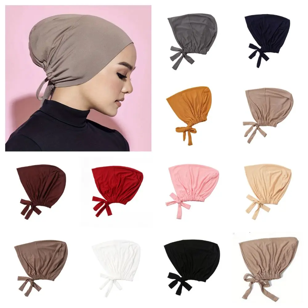 

Adjustable Headscarf Hat Breathable Elastic Muslim Ribbon Base Hat, Soft Modal Underscarf Muslim Bonnet Eid Celebration