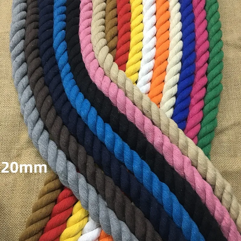 Twisted Cotton Rope for DIY, Handmade Accessories, Macrame Cord, Woven Stair Guardrail, Colored, Thick, 3-Strand Braided, 20mm